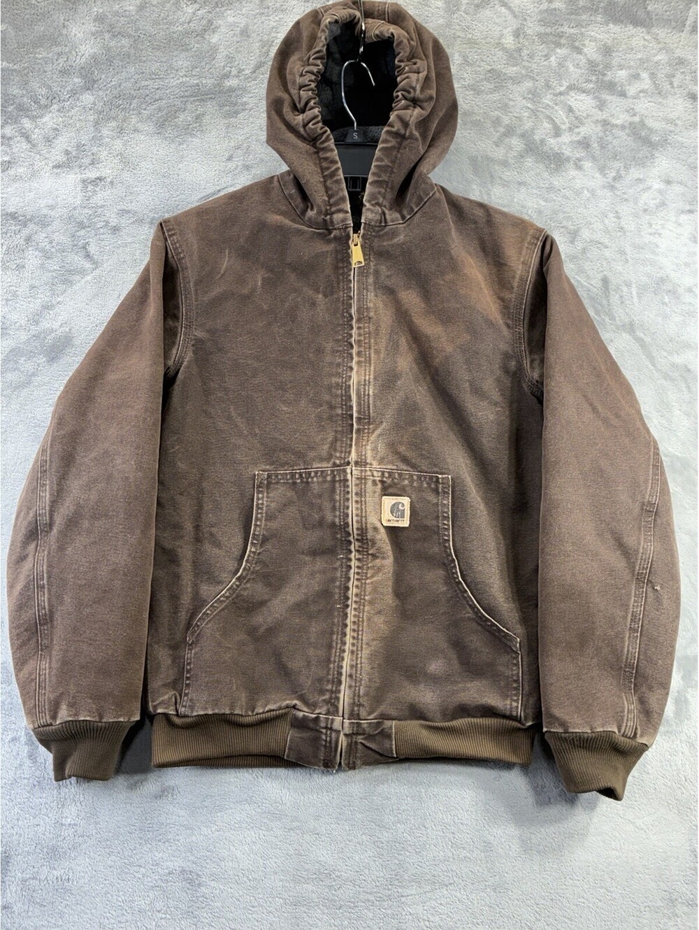 Vintage Carhartt Active Jacket Hooded Full Zip J130 DKB Brown Canvas Men’s Small